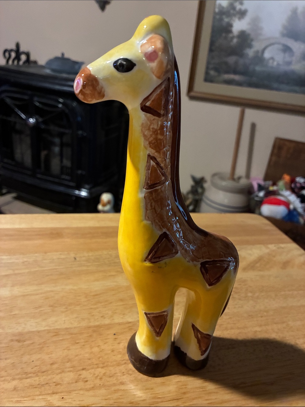 Vintage Handmade Ceramic Yellow Giraffe Figurine - Decorative Home Accent